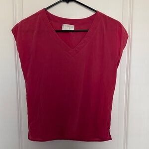 Vintage Silk V-Neck Sleeveless Top — Deep Raspberry Pink